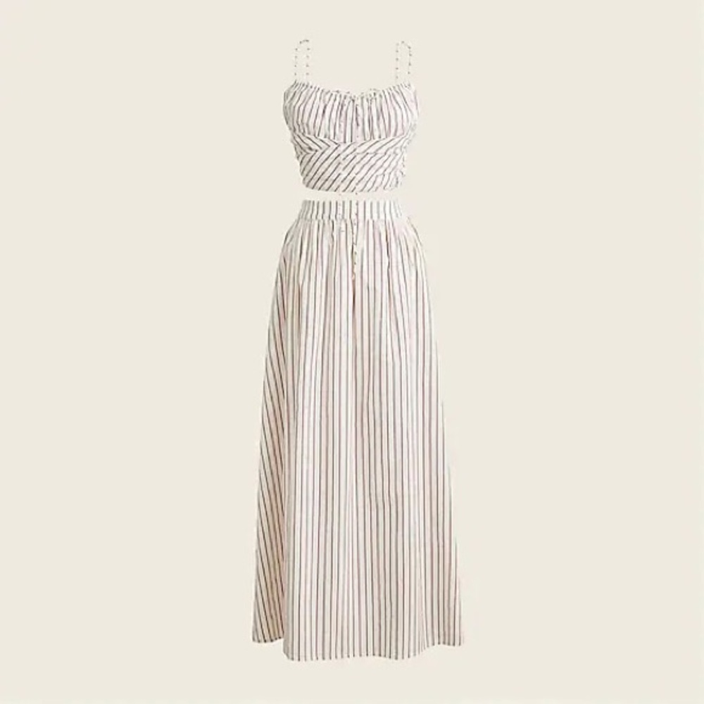 Jcrew Crossed draped skirt set in stripe.